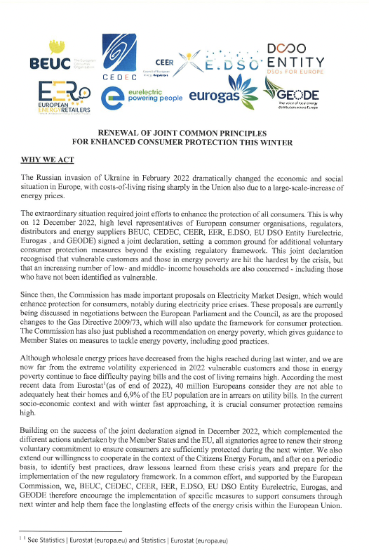 Renewal of Joint Common Principles for Enhanced Consumer Protection this Winter