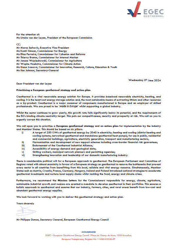 Joint Letter on a European Geothermal Strategy