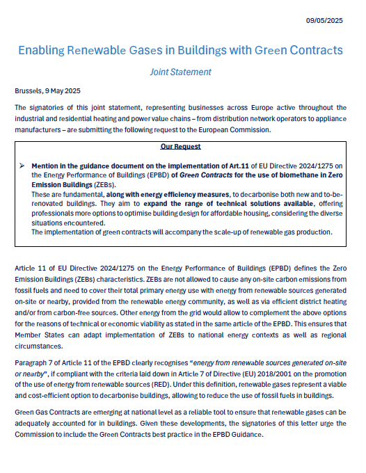 Joint Letter on Enabling Renewable Gases in Buildings with Green Contracts