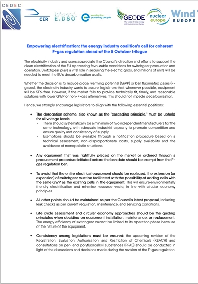 Empowering Electrification: the Energy Industry Coalition's Call for Coherent F-Gas Regulation Ahead of the 5 October Trilogue